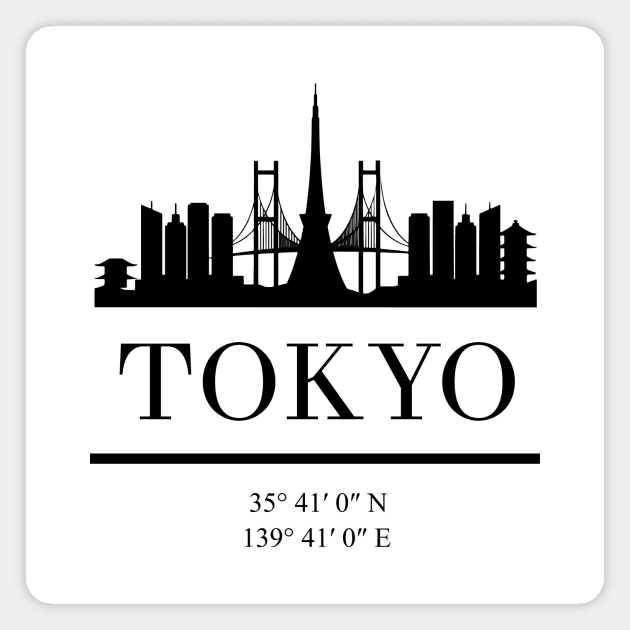 TOKYO JAPAN BLACK SILHOUETTE SKYLINE ART Magnet by deificusArt